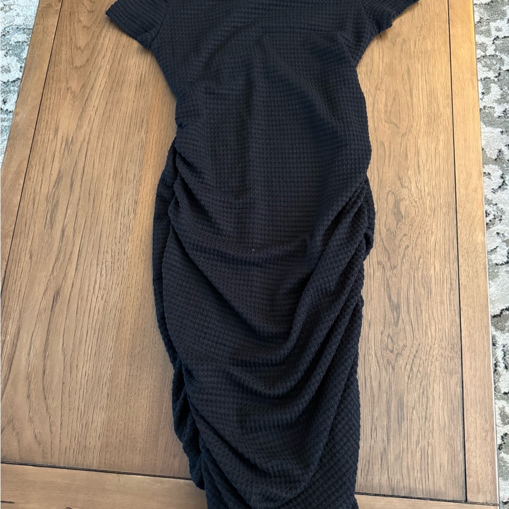 SHEIN Black Textured Maternity Midi Dress Size S